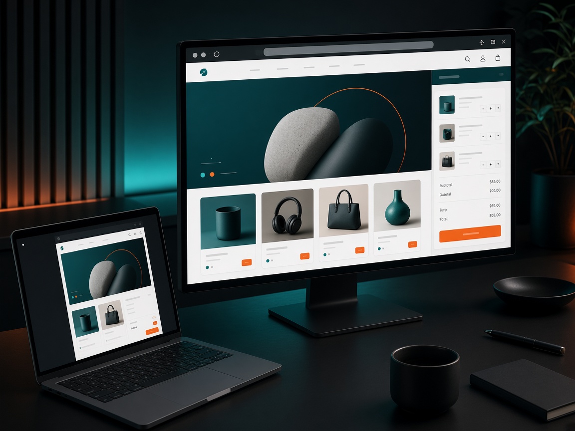 Responsive e-commerce storefront displayed on desktop and laptop screens